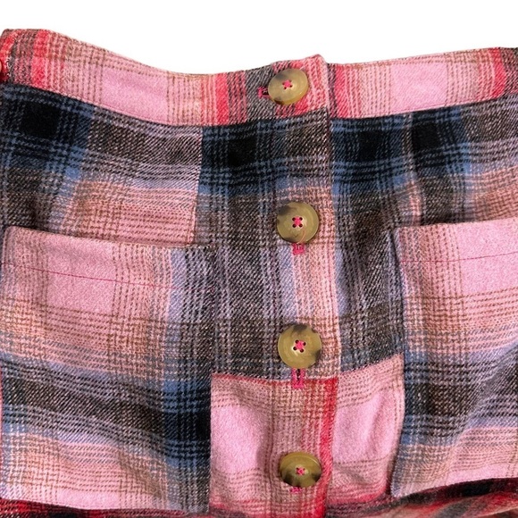 - NWT Anthropologie Maeve Red Pink Blue Plaid Fringed Skirt - Picture 8 of 13